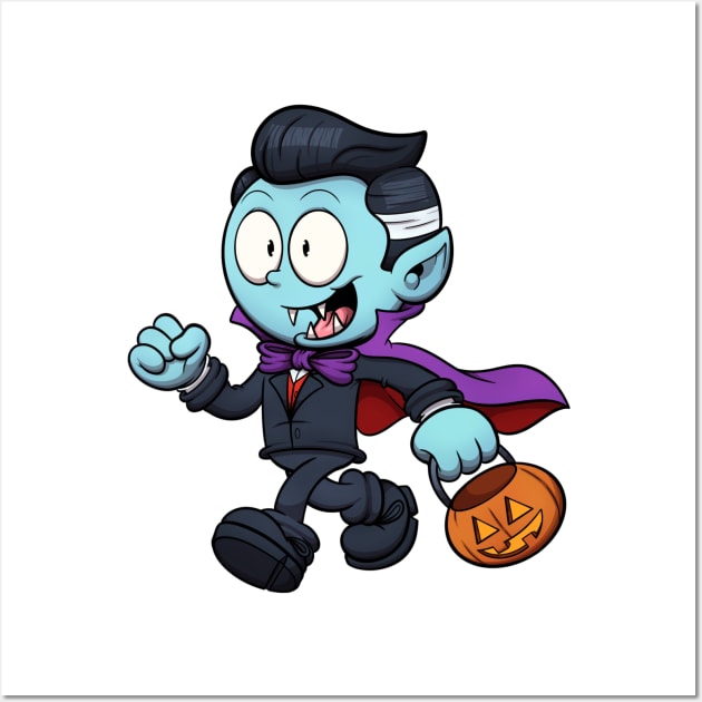 Kid Dressed As Dracula Trick Or Treating Wall Art by TheMaskedTooner